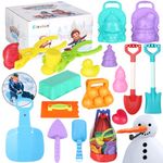 Elovien Snowball Maker 32Pcs Snow Toys Included Foldable Sleds for Kids, Snow Shovels for Winter, Snowman Making Kit, Snow Molds Clips, Kids Toddler Outdoor Winter Toys for Travel Snow & Sand Play