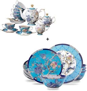 ACMLIFE Tea Set with Dinnerware Set for Adults, 33-Piece Bone China Sets, Coffee Tea Set for 6 or 4 Vintage English Tea Sets for Adult with Teapot, Gifts for Women