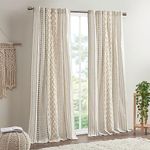 INK+IVY Imani 100% Cotton Single Panel Curtain Tufted Chenille Stripe Geometric Print Mid-Century Look Rod Pocket Top Drape for Living Room, Privacy Window Treatment for Bedroom, 50" x 84", Ivory