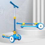 Kidsmate Leo Kick Scooter for Kids, 4 Adjustable Height Scooter, Foldable & Attractive PVC Wheels with Rare Brakes for Kids Age Upto 3+ Years (Blue)