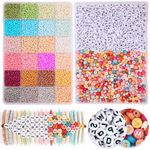 MiuCo Seed Beads for Bracelet Making Kit, 1200Pcs Letter Beads and 3mm Glass Beads for Friendship Jewelry Making Kit with Colorful Small Beads and Elastic String, Art Craft Gifts for Birthdays