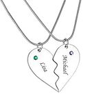 Personalized Matching Heart Puzzle Pendant His and Hers Necklace Custom Engraved Stainless Steel Couple Name Necklaces (Silver-2 Half Heart)