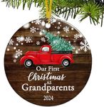 Grandparents First Christmas Ornament 2024, First Time Grandparents Gifts, 1st Time Grandparents, 2.9" Ceramic New Grandparents Christmas Tree Ornaments 2024