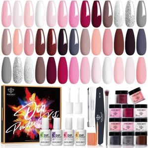 Modelones 32 Pcs Dip Powder Nail Kit Starter, 20 Colors Nude Pink Skin Tone Neutral Acrylic Dipping Powder System Essential Liquid Set with Top/Base Coat Activator Brush Saver for French Nail Art Gift