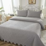 Brandream Queen Size Quilt Set Cotton Luxury Matelasse Bedding Coverlet Set Vintage Scalloped Edge Quilts Light Grey 3 Piece