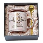 70th Birthday Gifts for Women, Fabulous 70 Aged to Perfection, 14oz Pink Ceramic Marble Coffee Mug with Golden Pattern, Unique Birthday Present for 70 Year Old Grandma Mum Auntie Wife Friend Sister.