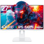 Gawfolk 27 Inch 4K Gaming Monitor 160Hz, White PC Computer Monitors UHD 3840 x 2160p, IPS Screen for Home & Office, Freesync, DP 1.4, HDMI 2.1, Eye Care