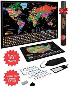 Scratch Off Map of The World : United States USA Scratchable Travel Wall Art, Large World Map Poster, Travel Tracker, US State & Country Flags, Memory Stickers Magnifier & Scratch Art Tool