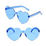 Heart Glasses, Blue Heart Shaped Rimless Sunglasses for Women