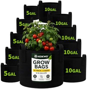 Hoikwo 10-Pack Grow Bags, 5-Pack 5 Gallon, 5-Pack 10 Gallon, Nonwoven Fabric Pots with Handles for Balcony, Patio, Garden, Greenhouse, for Urban Gardeners, Farms, Air Pruning for Tomatoes Potatoes