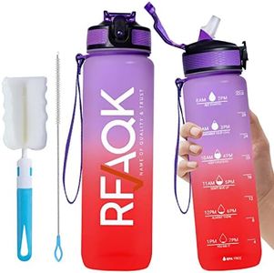 Fathers Day 1L drink Water Bottle With Time Markings-Straw And Cleaning Brush- Motivational Bottle BPA Free Tritan Material,Wide/pipette Mouth LeakProof, Odor Free For Daily Fitness,Gym,Yoga& Workout