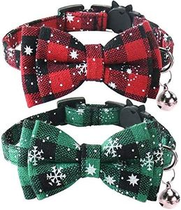 Malier Cat Collar with Christmas Snowflake Pattern Bow tie and Tiny Bell, Adorable Collar with Light Adjustable Buckle Pet Accessories for Kitten Kitty Cats Puppy