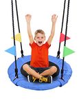 Odoland 24 inch Chidren Tree Swing Net Swing Outdoor Kid Platform Swing with Detachable 600LB Weight Load Oxford Fabric and Adjustable Hanging Ropes for Tree, Backyard and Indoor, Blue