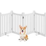 Yaheetech Wooden Dog Gate Indoor 4-Panel Freestanding Pet Fence with 2 Support Feet for Small and Medium Dogs, Foldable Stair Barrier for Doorways/Stairs/Halls/Kitchen (White,61 cm H X 202cm L)