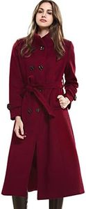 Escalier Women's Double-Breasted Trench Coat Wool Jacket with Belt Wine 2XL