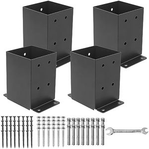 AXWHYS 4×4 Post Base 4 Pcs, (Inner Size 3.5x3.5) Post Brackets, Heavy Duty Black Metal Powder-Coated Thick Steel Post Anchor Outdoor for Support Deck Base Plate Pergola Brackets Fence Kit