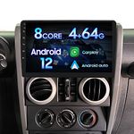 Android 12 Car Stereo fit for Jeep Commander Wrangler Grand Cherokee Chrysler Doge Ram 1500 Challenger with 10.1 Inch Touchscreen Support Apple Carplay/Android Auto Steering Wheel Control 4+64G