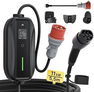 dé Mobile Wallbox/Ladestation 11kW [3-phasig|5,5m|6-16A] mit Einstellbarer Ladeleistung, Ladekabel CEE 16A auf Typ 2 und EV Ladegerät für Model Y/3, ID.3/4/5, MG4, EX30, e-up, e-tron und andere EV