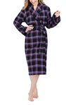 PajamaGram Womens Bathrobe Soft Cozy - Flannel Robe, Black/Purple Plaid XS/S 2-6