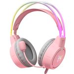 TaChaLa Pink Headphones Gaming Headset with Mic for Switch Xbox One PS4 PS5, Video Game Cute Children Girl Kids Wired Headphones RGB Light up Kawaii Hello Kitty Headphones for Gamer Womens PC Laptop