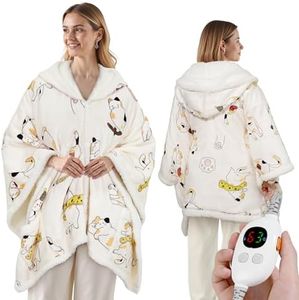 Templewet Heated Blanket Wearable Shawl - Electric Blanket Wrap Poncho Hoodie with 6 Heat Levels & 9 Hours Auto Off,Gifts for Women,Home Office Use,Machine Washable,50"x60"(Cat)