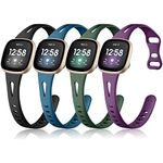 Ouwegaga Compatible with Fitbit Sense Bands/Fitbit Sense 2/Fitbit Versa 3 4 Bands for Women Men, Soft Silicone Thin Narrow Slim Sport Watch Band for Versa 4/Versa 3/Sense 2/Sense Smartwatch, 4 Packs