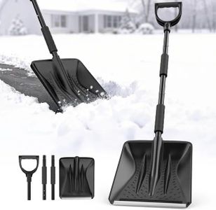 Snow Shovel for Driveway, Snow Removal Shovel with Assist D-Handle and 11-Inch Blade, 42-Inch Adjustable Portable Survival Shovel for Driveway, Cars, Snowmobiles, Camping and Emergency