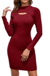 KILIG Women Red Sweater Dresses Trendy 2024 Fall Winter Long Sleeve Clothing Mock Neck Bodycon Ribbed Knit Pullover Christmas Cocktail Party Mini Dress(Wine,L)