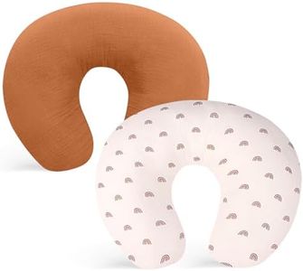 Winmany 2 Pack Muslin Nursing Pillow Covers Soft Cotton Newborn Breastfeeding Pillow Cover Baby Feeding Pillow Slipcover Shower Gifts for Boys Girls (Orange + Rainbow)