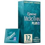 Kimono Microthin Plus Pack of 12 - Premium Lubricated Natural Latex Condoms, Ultra Thin with Extra Moisture and AquaLube, Vegan-Friendly, No Latex Odor - Enhanced Sensitivity