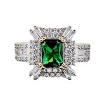 Faux 925 Sterling Silver Emerald Ring Square Cut Green Gem Cubic Zirconia Anniversary Promise Ring CZ Promise Engagement Wedding Ring for Women (US Code 6-10) (10)