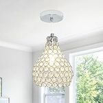 Depuley Modern Crystal Ceiling Pendant Light, Adjustable Flush Mount Chandelier Lighting, 1-Light Gourd-Shaped Hanging Light Fixture for Hallway Living Room Bedroom Foyer Bar, Mini Size Chrome E26