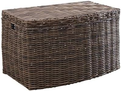 Joseph Rectangular Curve Resin Woven Wicker Trunk with Handles - For Clothes, Towels, Toys, Magazine Storage and Home Decoration (Chocolate Brown - 24 x 14 x 15 in)