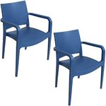 Sunnydaze Landon All-Weather Plastic Indoor and Outdoor Dining Armchair - Commercial Grade - Sax Blue - 2 Chairs