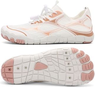 UBFEN Water Shoes for Kids Boys Girls Aqua Socks Barefoot Beach Sports Swim Pool Quick Dry Lightweight Toddler Little Big Kid I White Pink 8 Big Kid