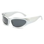 Trendy Wrap Around Polarized Sunglasses - Long Keeper Women Men Y2K Fashion Chic Futuristic Oval Outdoor Sport Sun Glasses (Silver Grey)