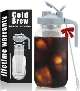 Jrssae Cold Brew Coffee Maker - 64oz Cold Brew Pitcher with Stainless Steel Super Dense Filter 3 Steps Finish Cold Brew Coffee, Classic BPA Free Sturdy Mason jar Pitcher with Gray Lid Easy to Clean