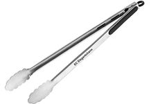 EC ELEGANTCHARM BBQ Tongs for Grilling, 17" Long Kitchen Cooking Stainless Steel Heavy Duty Locking Grill Tongs with Soft Grip Silicone Handle