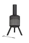 La Hacienda Garden Chimenea – Santana Mesh Body Chimenea | Outdoor Fire Pit & Patio Heater, Garden Fire Bowl with Cooking Grill, Steel, for Outdoor Heating & Ambience, Black