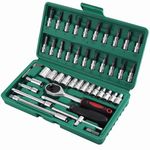 HSEAMALL 46PCS Socket Set, 1/4 Inch Drive Metic Socket Driver Bits Set with Quick-Release Ratchet Wrench,Extension Bars for Car Bicycle Motor