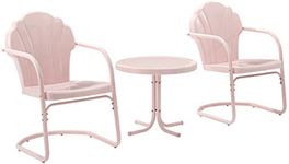 Crosley Furniture Tulip 3-Piece Outdoor Chair and Side Table Set, Retro Metal Patio Conversation Sets, Pink