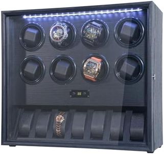 RYLENE 8 Watch Winder for Automatic Watches Watch Rotator for Rolex 15 Rotation Modes Display Case with Extra Storages White Light, Watches Winder Box with Adapter Present for Man Mabuchi Motor