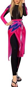 Women's Surfing Rash Guard Set 3 Piece Long Sleeve One Piece Full Body Swimsuit with Swimming Bottom Cover Up Wrap Skirts Diving Bathing Suits Muslim Beachwear for Holiday Burkini Sets Hot Pink M