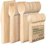 MATANA - 400 Mini Disposable Wooden Cutlery Set Eco-Friendly 100% Natural Wood - 100 Forks, 100 Knives, 100 Spoons, 100 Teaspoons - Biodegradable & Compostable