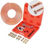 Brake Line Kit - 25 FT 3/16" Copper Coated Brake Line (with 16 Brake Line Fittings and 4 Threads Unions) + Double & Single Flaring Tool Kit (with Tube Cutter and 5 Adapters)