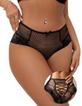 ohyeahlady Women's Sexy French Knickers Women Sexy Panties Lace Bikini Briefs Hipster Panties Mesh Brazilian Knickers High Waisted Thongs Plus Size Underwear UK 12 Black