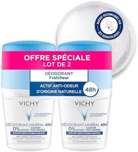 Vichy, Déodorant Bille Minéral 48H, Roll-on, Action Anti-Odeur d'Origine Naturelle, Sans Alcool, Hypoallergénique, Tous Types de Peau, 2 x 50ml