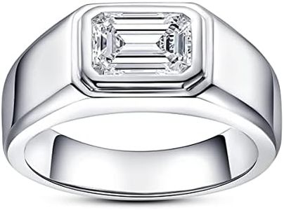 AnuClub Emerald Cut Moissanite Engagement Ring 2cttw D Color Lab Created Diamond 14K White Gold Plated Sterling Silver Eternity Wedding Promise Anniversary Band Ring, Christmas Gift for Men 8.5