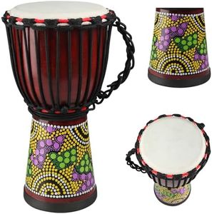 GOGHOST Wood Djembe Drum, 8.5'' x 16''Carved Mahogany African Drums with Goatskin Drumhead, West African Styled Professional Djembe Hand Drum Musical Instruments for Adults Beginners