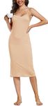 Sopesil Women's Full Slips, Soft Long Nightdresses Slip Dress Adjustable Spaghetti Straps for Ladies V Neck Negligee A-Nude,M